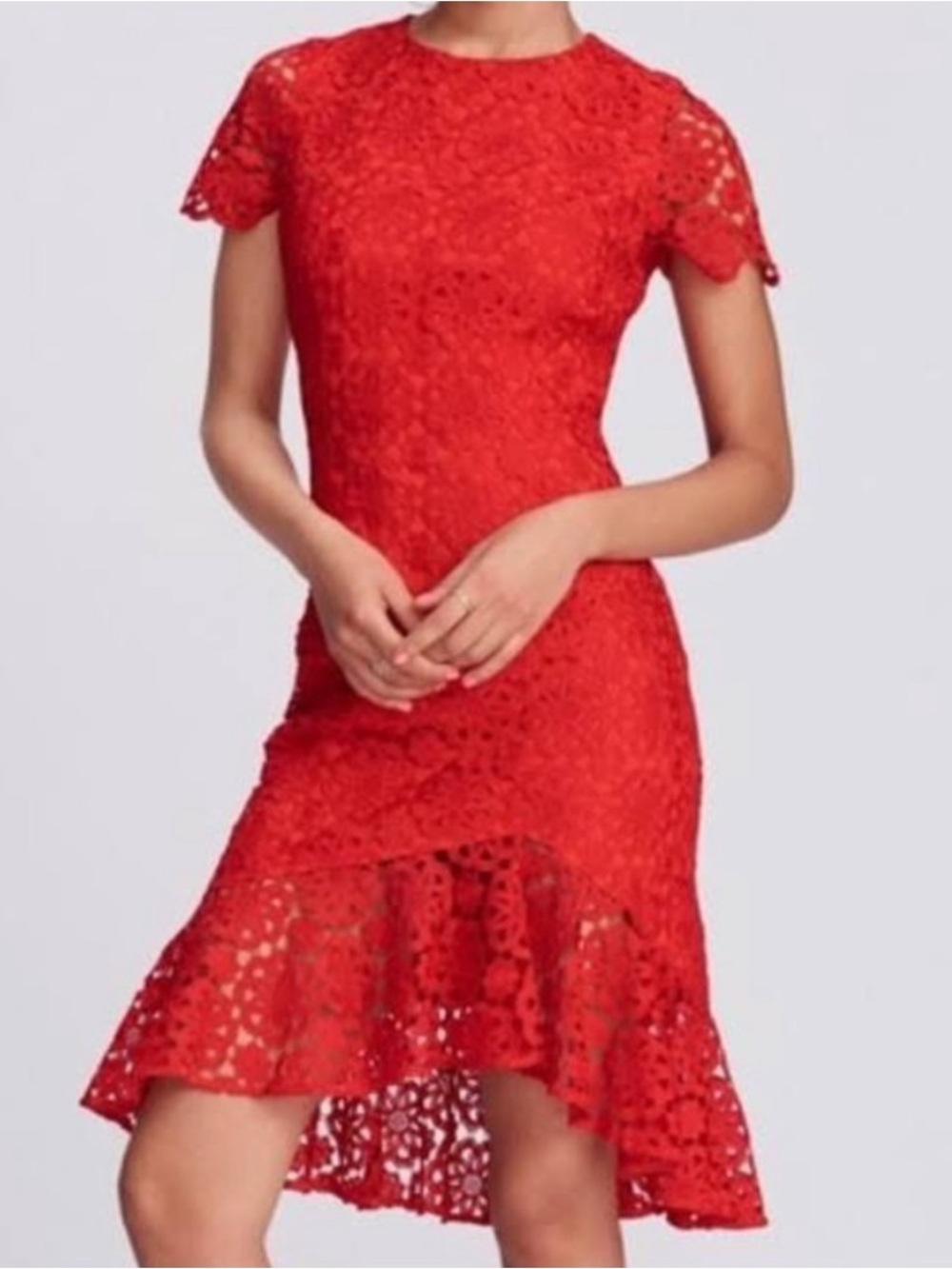 Eliza J Red Lace Fit-and-Flare Dress with Ruffle Hem